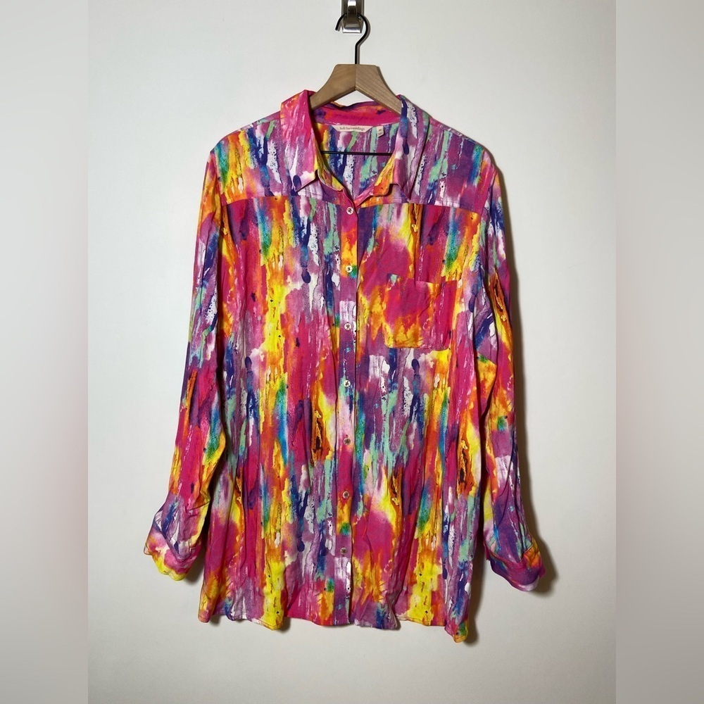 Soft Surroundings women's size 2X Tie Dye Long Sleeve Colorful Button Up Shirt